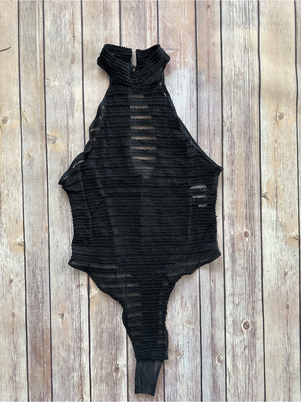 NWT Vintage Frederick's of Hollywood Sheer Black Lace High-Neck Bodysuit